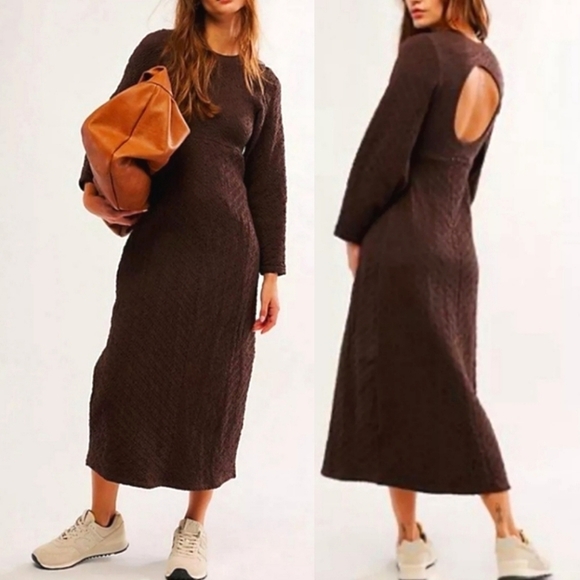 NWOT Free People Gabby Midi Sweater Seamless Dress in Brown 🤎 Size M/L $198 - Picture 1 of 7